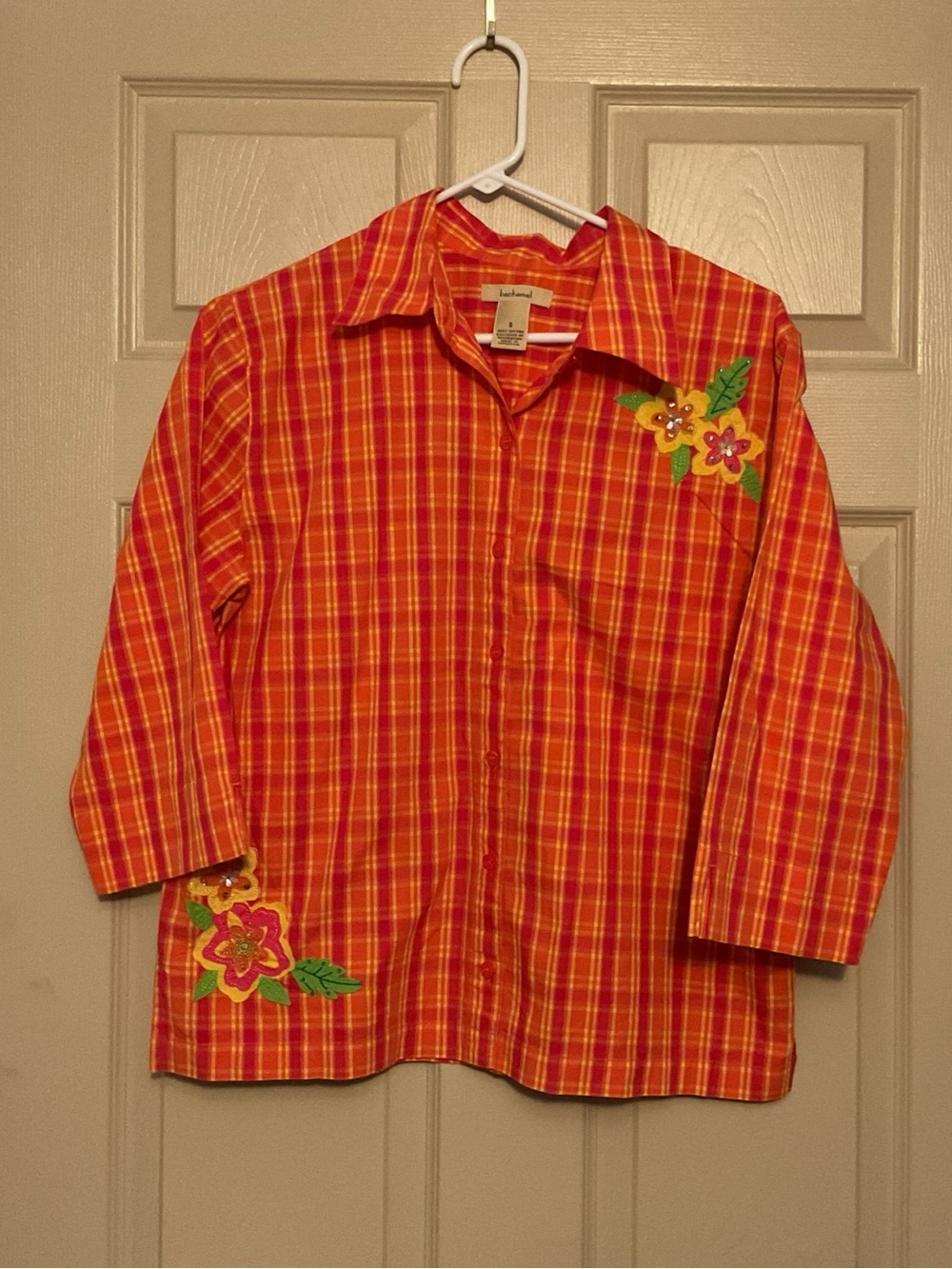 Bechamel Orange and Pink Plaid Cotton Shirt